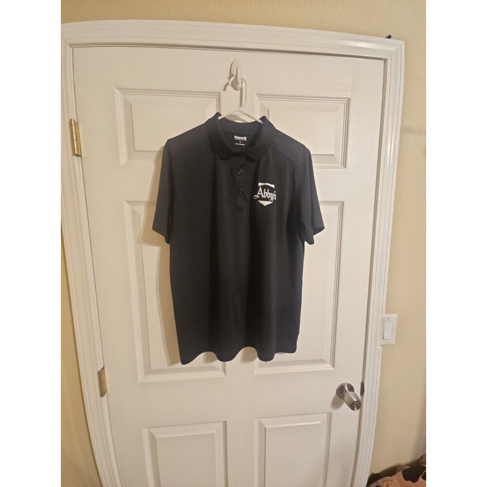 Abby's Pizza Polo Shirt Black Mens Size L Large Employee Uniform Embroiderd Logo